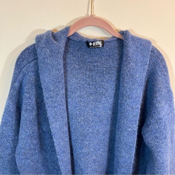 Beryll Cashmere Cardigan Womens One Size Vivian Denim Blue Hooded Longline OS - Picture 2 of 15